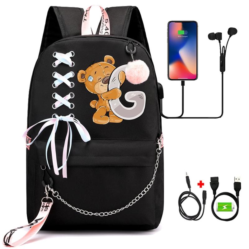 Batoh Little Bear s 26 anglickými písmeny pro děti Zpátky do školy pro chlapce Dívka Kreslená taška na knihy Kawaii Studentská školní taška