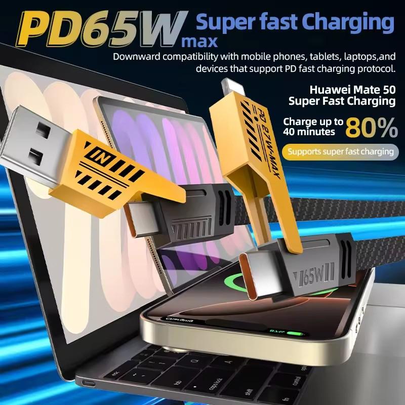 Cablu USB C 4 în 1 PD 27W pentru Apple iPhone Încărcare Rapidă Cablu Type C pentru Xiaomi Redmi Samsung POCO 65W Încărcare Rapidă Cablu de Date USB