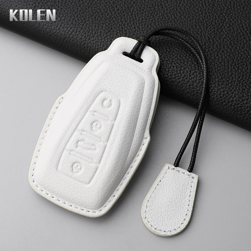 Genuine Leather Auto Smart Key Fob Cover Case Housing Fit For Geely Atlas Boyue Nl3 Coolray X6 X7 Ex7 Emgrand Kulrey Gt Gc9 Protector Key Ring