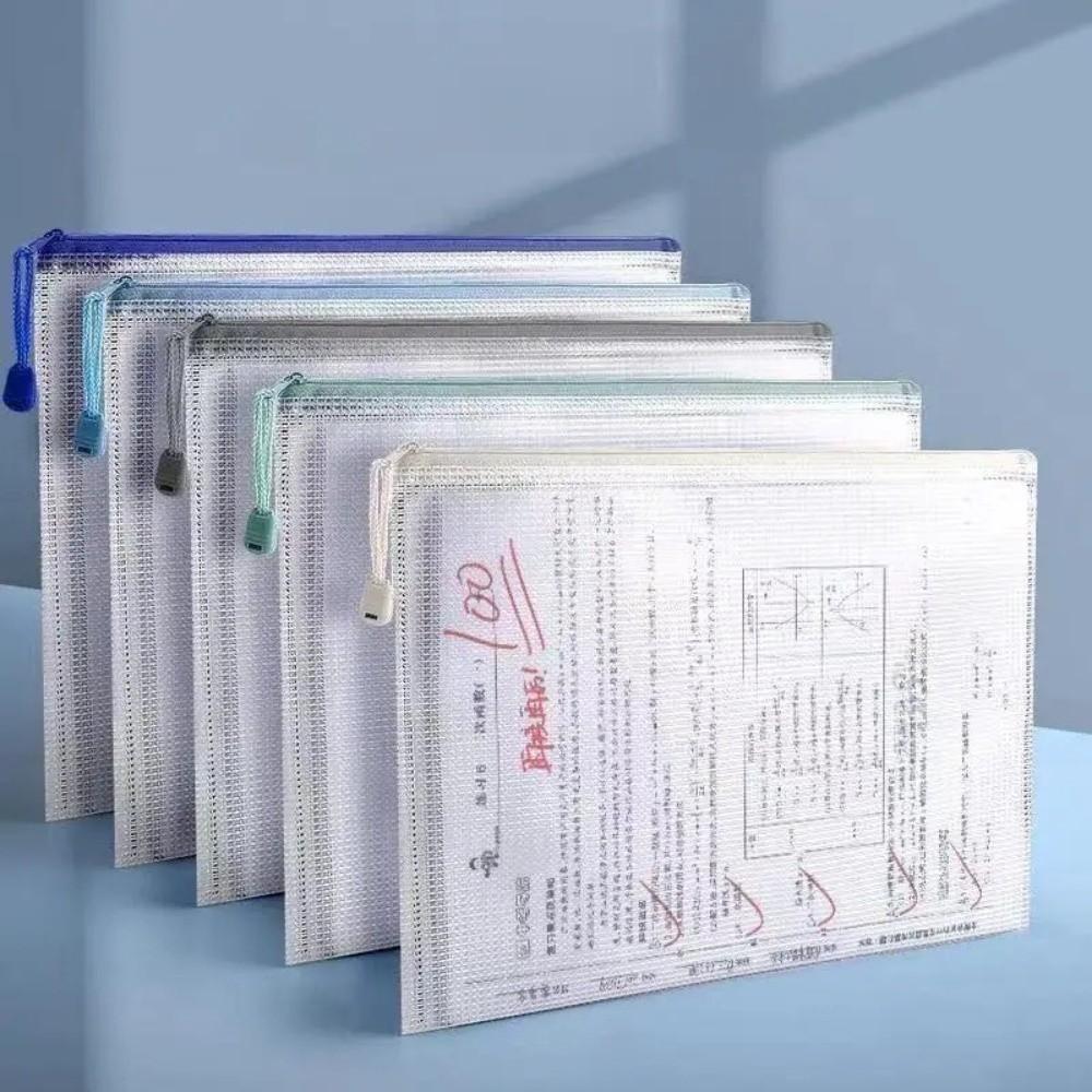 5pcs Large Capacity Document Organizer Bag A4 Stationery Storage Bag Mesh Zipper Pouch Office