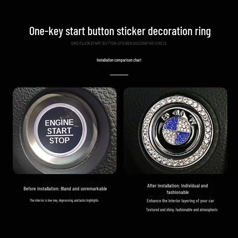 Car Modification Diamond Switch Button: Crystal One-Key Start Decorative Sticker & Protective Ring