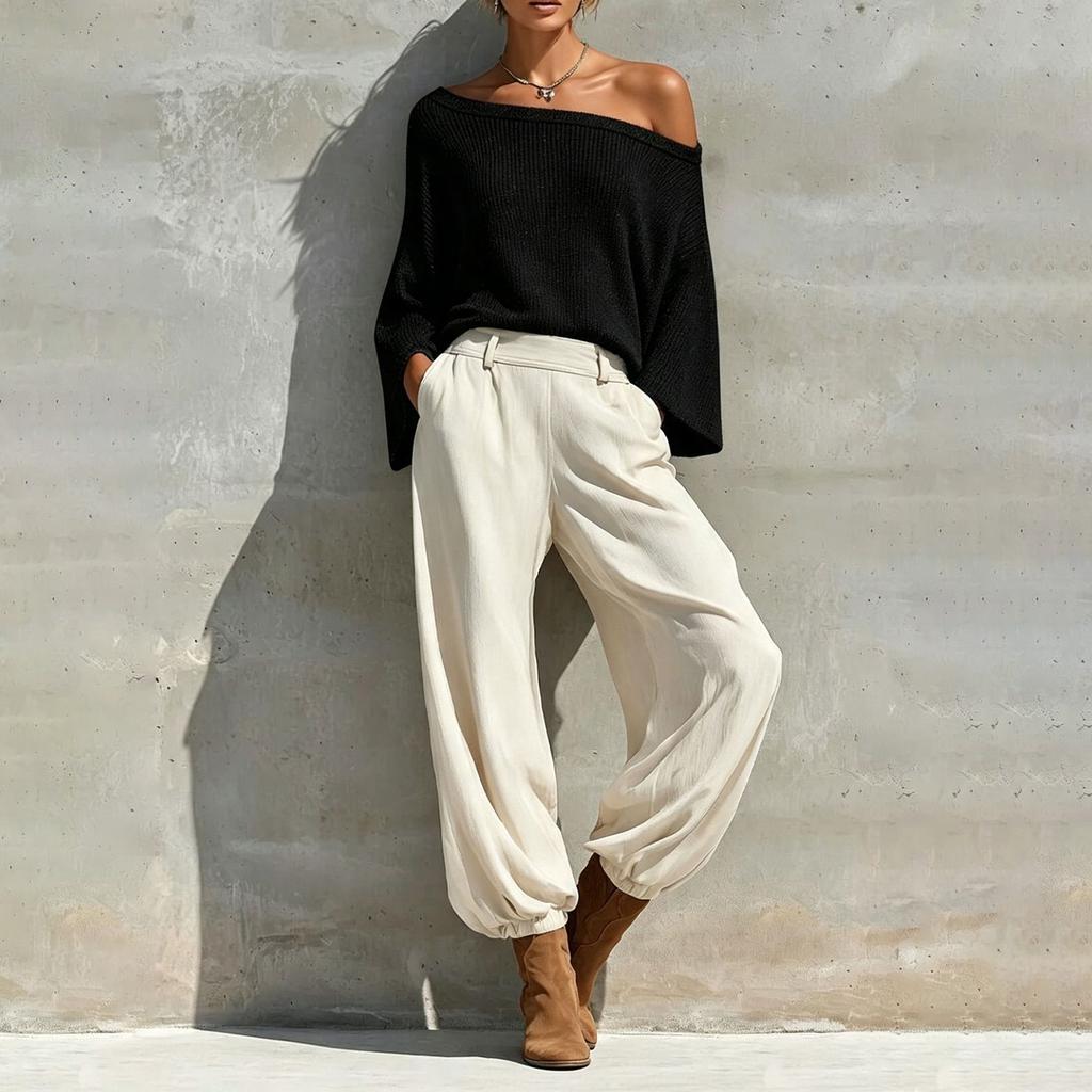 Women's Off Shoulder Top and Casual Pants Two Piece Outfit Set