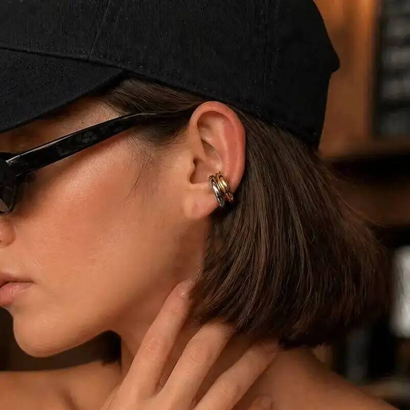 SHIXIN 2Pcs Minimalist Stainless Steel 18K Gold Plated Ear Clip Women Classic C Shape Ear Cuff No Piercing Earring Daily Jewelry