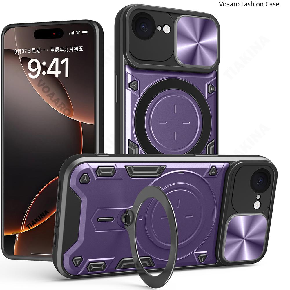Slide Lens Push Window Armor Funda for IPhone 16E Case for IPhone SE 2025 SE4 Case Magnetic Ring Stand Holder Cover