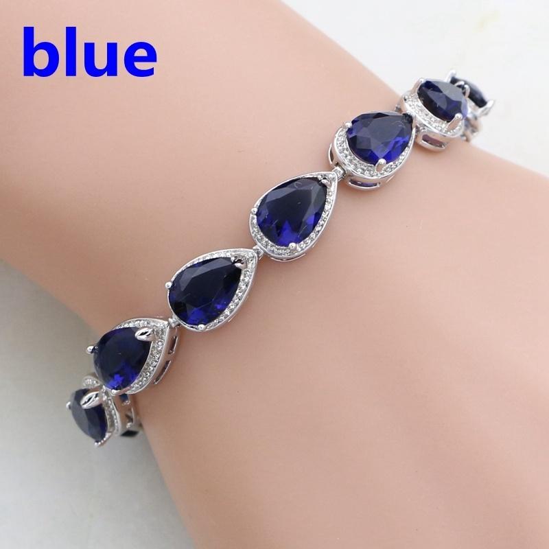 Water Drop Red Garnet CZ 925 Silver Jewelry Length 21cm Link Chain Bracelet for Women Free Gift Box