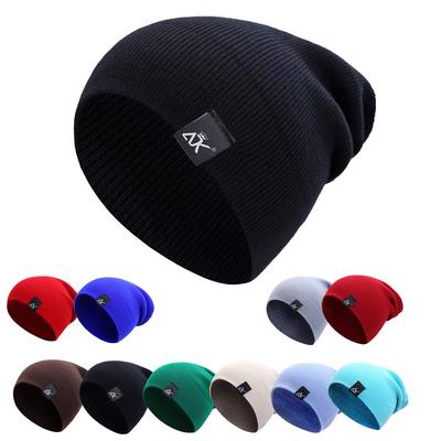 Cotton Blends Hip Hop Beanies For Girl Winter Cap  Label Knitted Hat Unisex Solid Color Bonnet