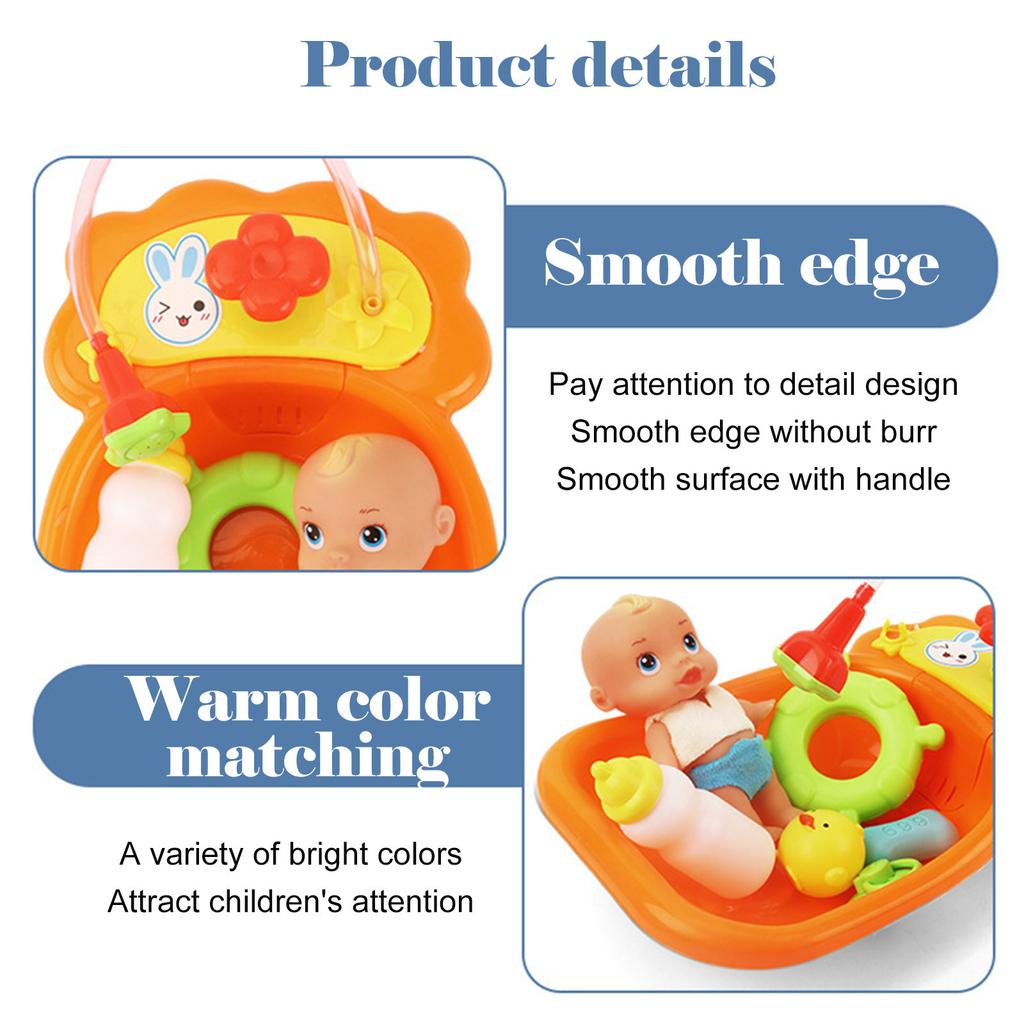 Kids Plastic Bath Tub Doll Set Pretend Role Play Toy with Shower Accessories