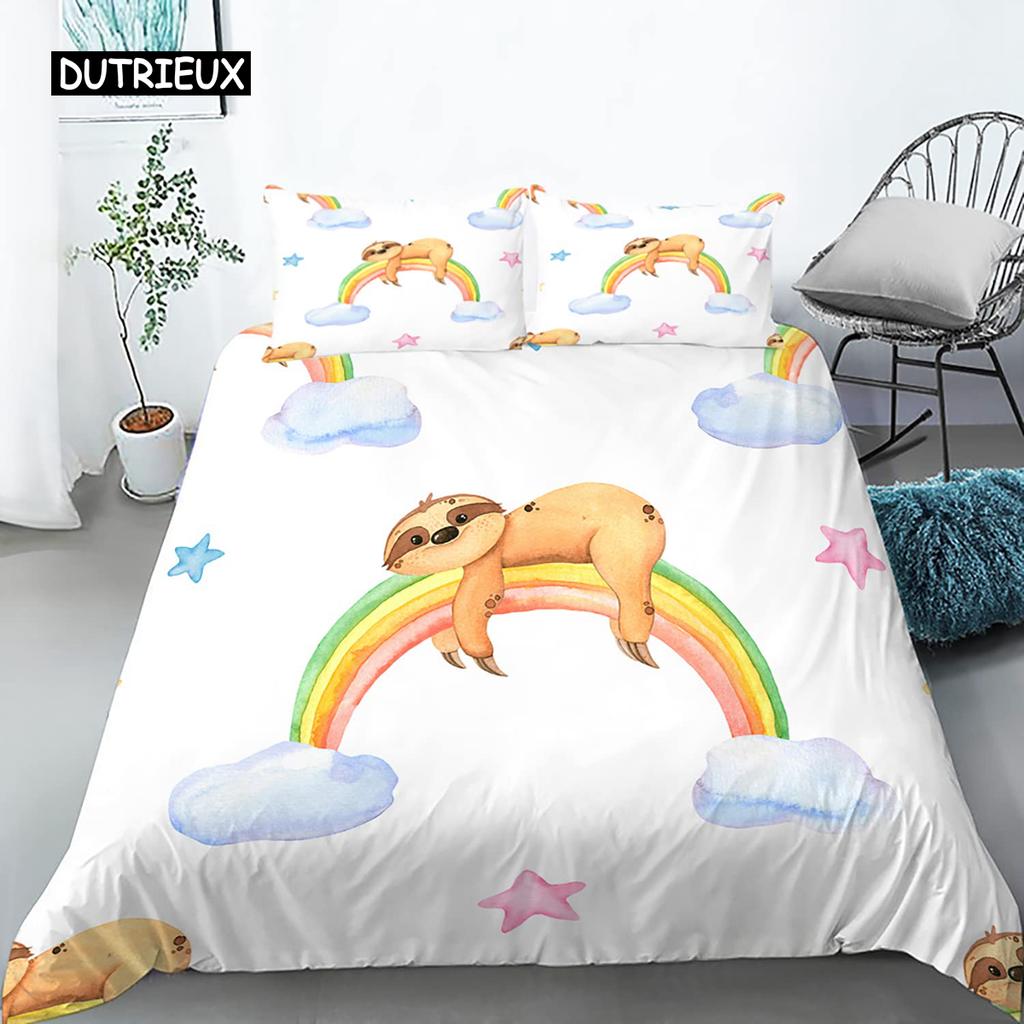 Zestaw Poszwy na Kołdrę Leniwiec Rozmiar Twin Kreskówkowy Leniwiec Poszwa na Kołdrę Zestaw Pościeli dla Dzieci Dziewcząt Chłopców Słodki Zwierzę Poliestrowa Poszwa na Kołdrę