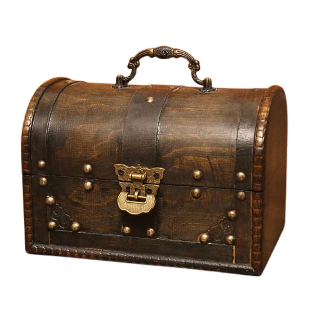 Solvanta Treasure Chest Wooden Small Box with Lid Antique Retro Style Storage Box Home Decor Gift 215 x 145 x 15cm Cylinder Type 5140₽