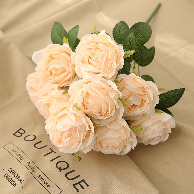 10 Heads Rose European Style Artificial Peonies Bride Bouquet Retro Romantic Wedding Decoration Living Room Home Event Layout