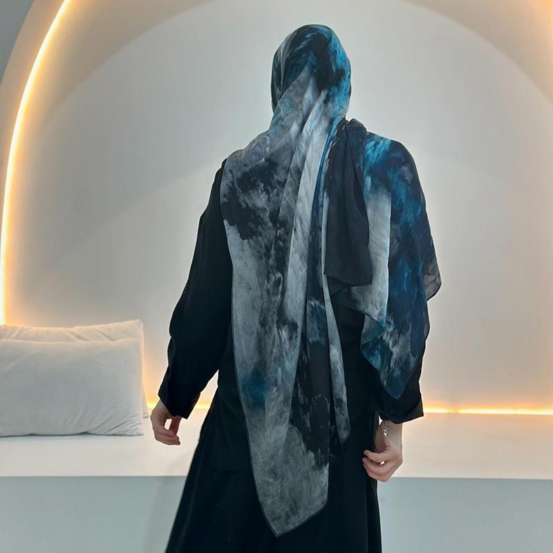 Watercolor Print Scarf Marble Hijab Wrap Elegant Sun Protection Beach Shawl Breathable Skin-Friendly Lightweight Summer Scarf