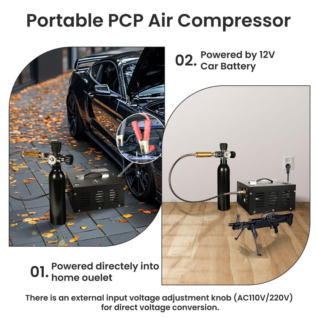 TUXING 4500Psi PCP Air Compressor Built-in Transformer High Pressure Electric Compressor 110v/220v Adjustable Voltage for Airgun