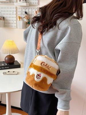 Plush Cartoon Cake Shoulder & Crossbody Bag - Cute Versatile Coin Purse for Girls & Women