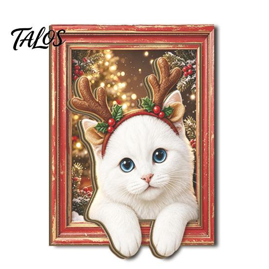 Magnetic Photo Frame Cute Cat Refrigerator Magnets, Christmas Kitty Frame, Lightweight Decals Retro Office Filing Cabinet Kitchen Holiday Decor