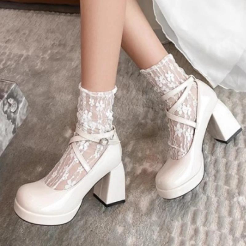 Fashion 2024 High Quality Women's Shoes Spring and Autumn Fashion Solid Color Round Toe One-line Buckle Women's Super High Heels