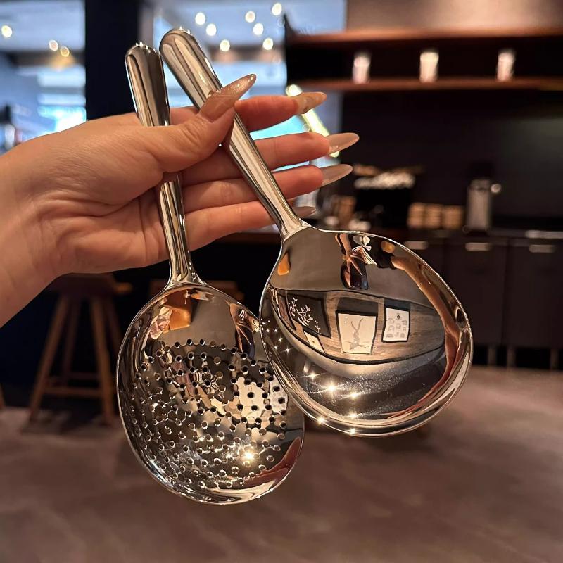 Stainless Steel Ladles For Serving Soup Rice Serving Spoon Drain Hole Heat Insulated Handle Kitchen Utensils For Daily Use