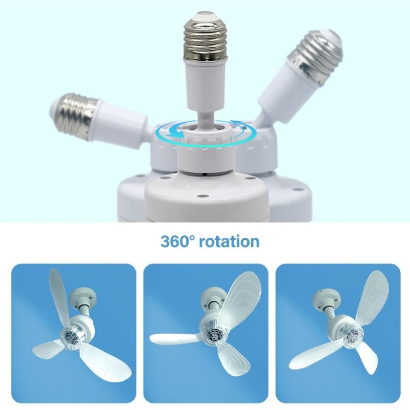 Compact Screw In Ceiling Fan E27 Mount with Adjustable Angle Quiet Operation for Bedroom Kitchen Office Daily