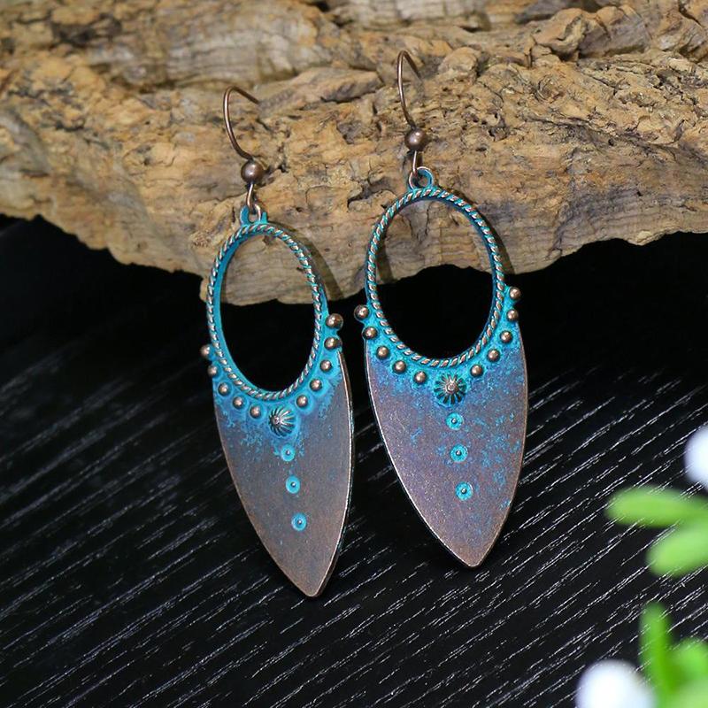 Vintage Boho Blue Stone Beaded Drop Earrings For Women Tassel Ethnic Geometric Flower Leaf Long Dangle Earrings Trendy Zircon