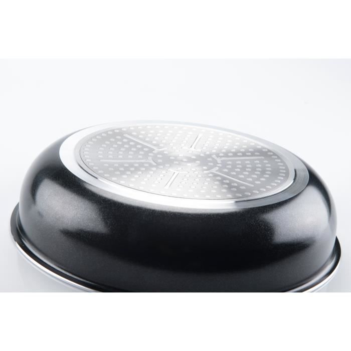 Set of 3 Frying Pans - ARTHUR MARTIN - AM130 - Black - All Hobs Including Induction - 20/24/28 Cm + 1 Handle - Aluminum