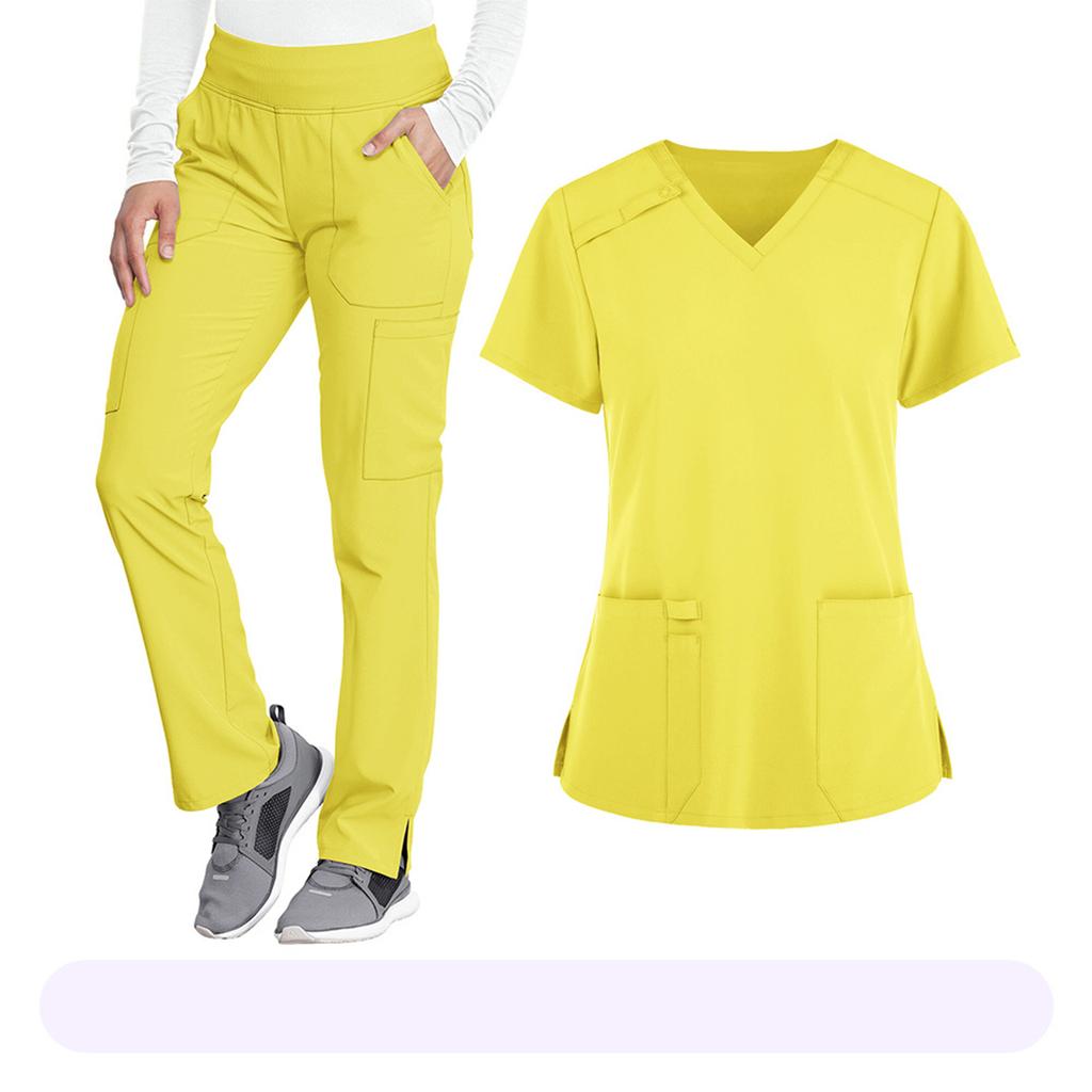 Women's Loose And Comfortable V-neck Short Sleeved Workwear With Top And Beauty Suit Set