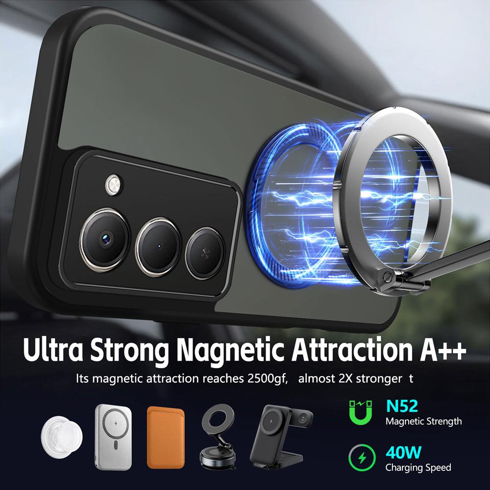 KEYSION 360° Rotating Ring Stand Magnetic Phone Case for Redmi 15 5G 169.5mm Matte Translucent Shockproof Cover for Xiaomi POCO M8s 5G