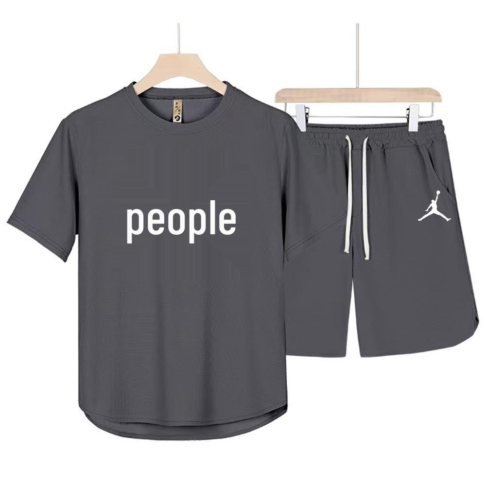 Herren Sommer Zweiteiler: Kurzarm-Rundhals-T-Shirt & Atmungsaktive Shorts mit offenem Bund