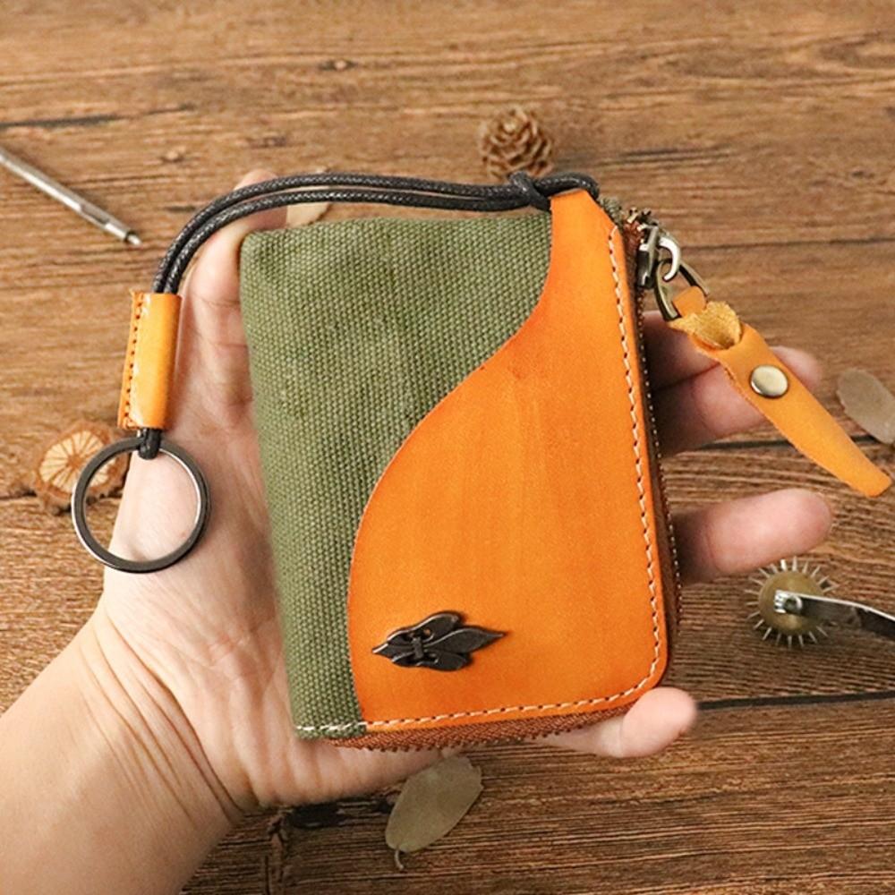 Vintage Car Key Bag Stitching Storage Card Bag Retro Women's Leather  Coin Purse  Coin