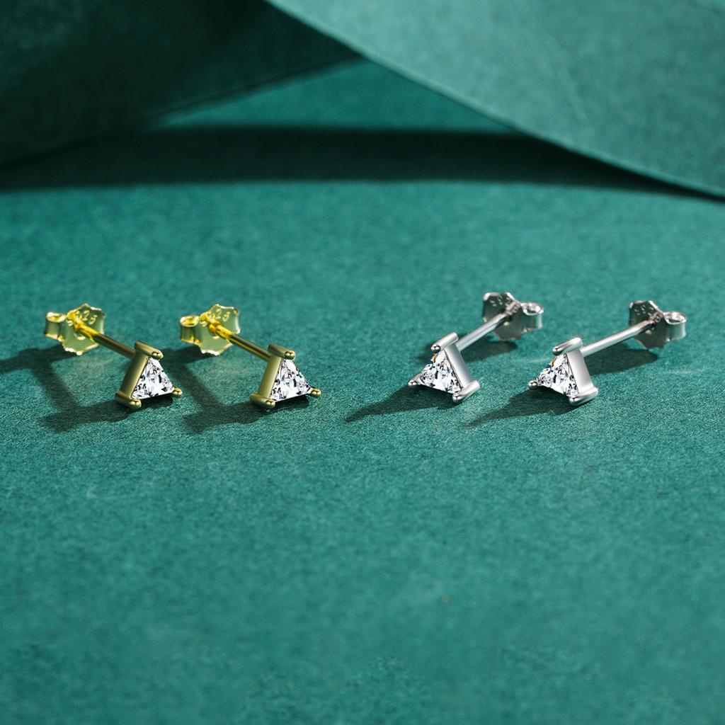 Modian Real 925 Sterling Silver High Quality Mini Cute Triangle Dazzling CZ Stud Earrings For Women Girls Wedding Fine Jewelry