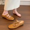 Fashion Fashion Inner Height Increase Baotou Half Slippers for Women  Summer Outside Wear New Hollow Sandals Bow Mary Jane Single Shoes