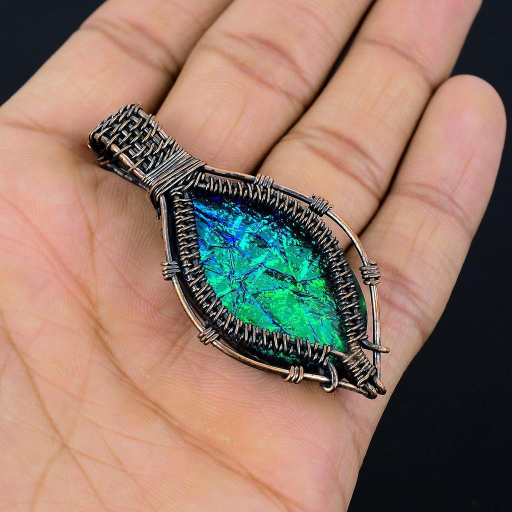 Australian Triplet Opal 999 Copper Wire Wrapped Pendant, Handmade Gemstone Jewelry Pendant Gift For Birthday