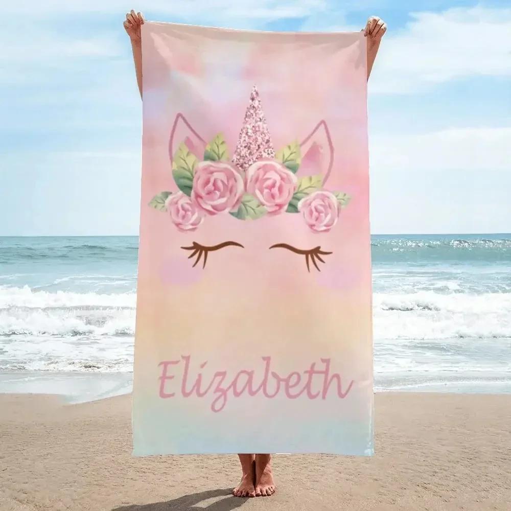 Personalisierbares Einhorn-Strandtuch mit Namen für Mädchen Jungen Schwimmen Sport Reisen Personalisierte Strandtücher Schnelltrocknend Personalisierbares Badetuch