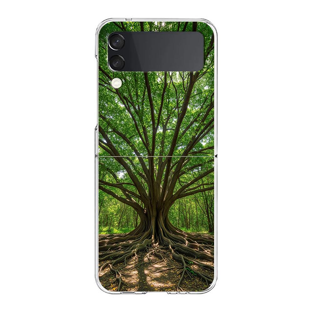 Phone Case For Samsung Galaxy Z Flip 3 4 5 6 7 Hard Folding PC Z Flip3 Flip4 Cover Beautiful Nature Forest Tree