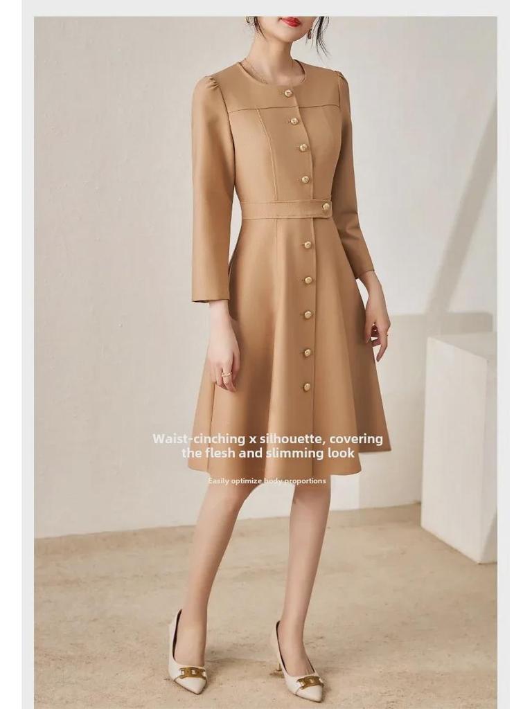 Vestido de Otoño Estilo Francés Nanyou de Cintura Ajustada para Mujer