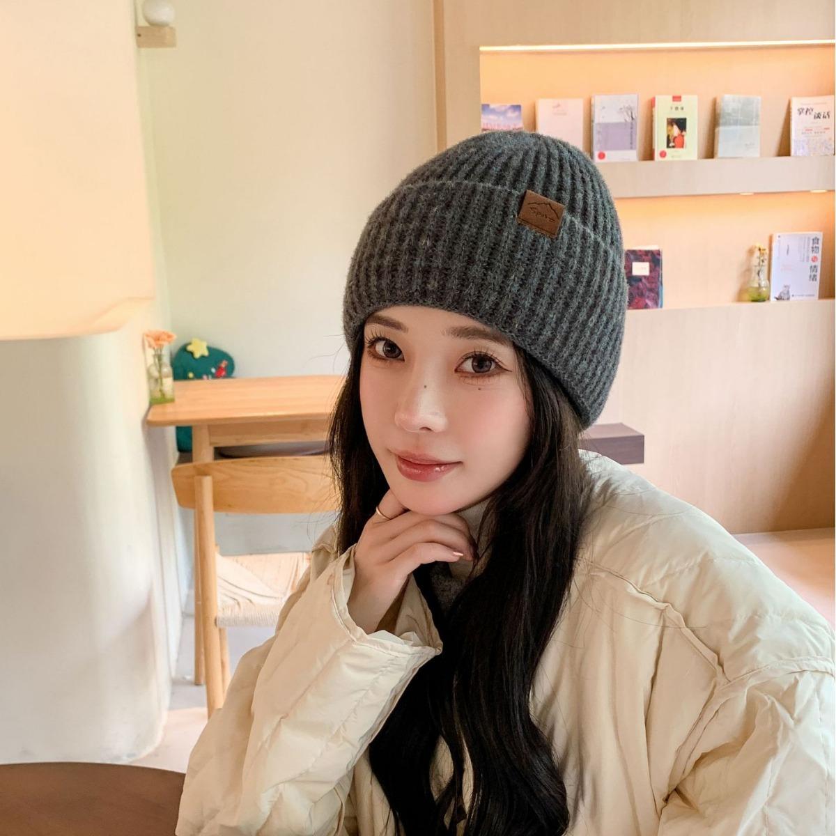 

Korean Version of Winter Hat for Women s Thickened Ear Protection Solid Color Knitted Hat Outdoor Warm Cold Yarn Pullover Cold Hat one size
