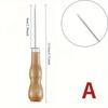 1 Pcs Handmade Wooden Handle Straight Head Elbow Middle Hole Awl Shoe Repair Awl, Leather Punching Awl