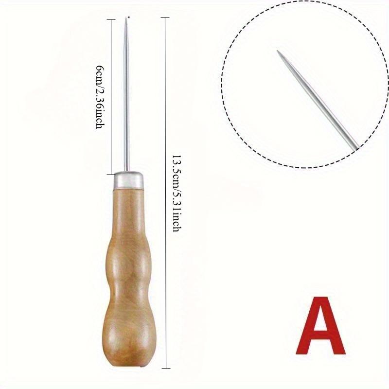 1 Pcs Handmade Wooden Handle Straight Head Elbow Middle Hole Awl Shoe Repair Awl, Leather Punching Awl