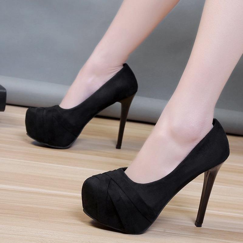 Women's Plus Size Black Low Cut Stiletto Heel Slip-On Dress Shoes