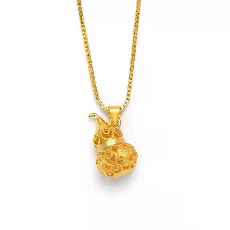 

Fu Lu Ping An Gold-Plated Gourd Necklace - Versatile Brass Clavicle Chain Pendant Pendant Only (No Chain)