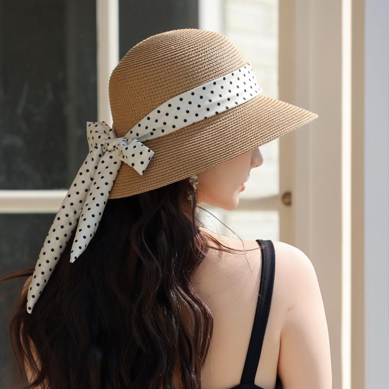 Summer Raffia Sun Hat With Adjustable Ribbon And Wide Brim For Womens Sun Protection