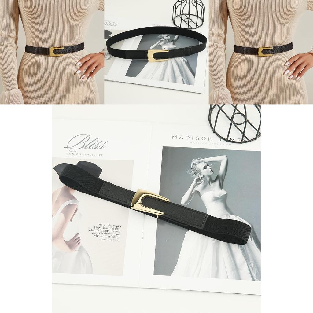 Alloy Elastic Belt Buckle Simple Press Button Black Formal Dress Waistband Fashion Commute