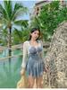 Source Blue Smudge Suspenders Tight and Thin Blouse Sun Protection High Fashion Seaside Vacation One-piece Swimsuit