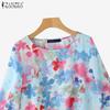 ZANZEA Women Casual Round Neck 3/4 Sleeve Summer Floral Blouse