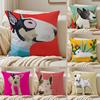 CartoonBull Terrier Series Cushion Cover Silky Short Plush DoubleSided Printed Pillow Case for Sofa All Seasons Home Decor Gift
