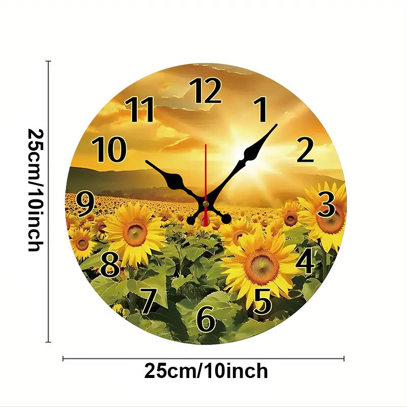 

Sunflowers Design Wooden Round Silent Hanging Wall Clock, Suitable For Living Room, Office, Study Room, Bedroom, Home Decoration 10 inch