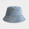 Popular Cute Embroidery Bear Summer Denim Bucket Hat For Women Outdoor Parents And Kids Breathable Sunshade Fisherman Cap Gift