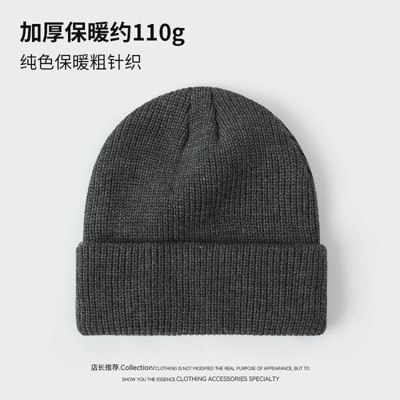 Autumn and winter solid color knitted hats for men and women, cold protection, ear protection and warmth, double-layer thickened wool hats
