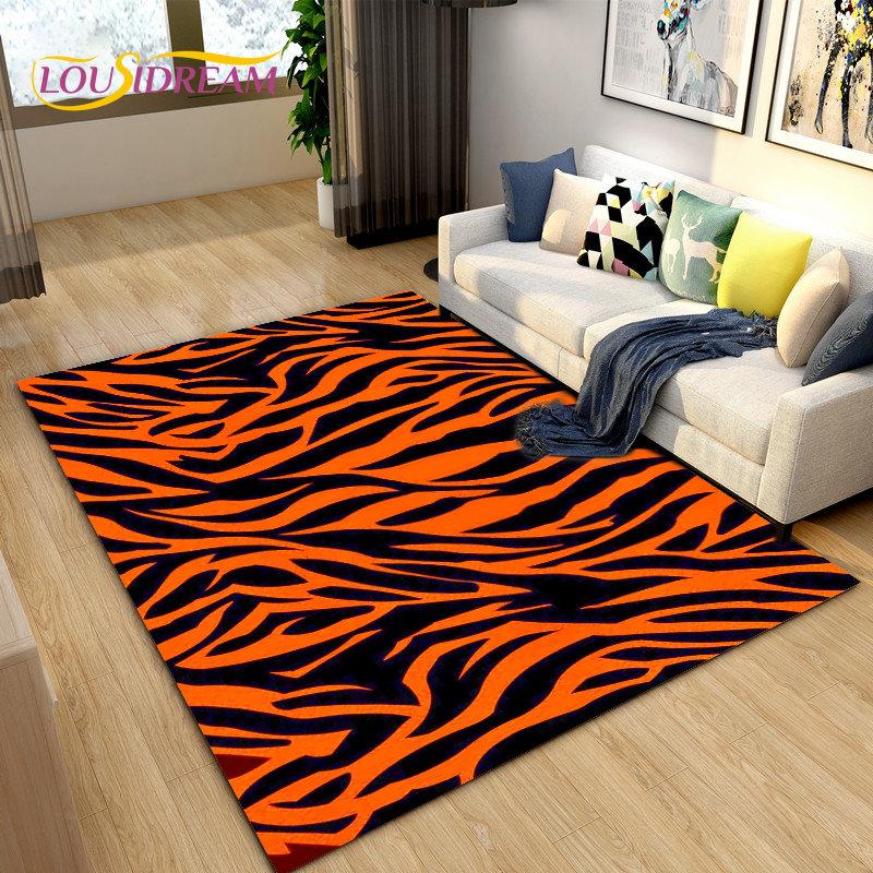 3D Stripe Tiger Print Pattern Area Rug Large,Carpet Rug for Living Room Bedroom Kitchen Doormat Decoration, Non-slip Floor Mat