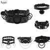 Punk Black Bell Lock PU Leather Necklaces for Women Cosplay Rock Geometry Rivet Collar Choker Necklaces Festival Jewelry