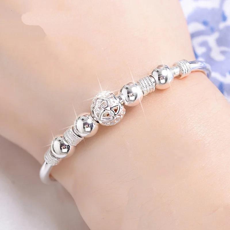 9/11 Beads Lucky Charm Bracelets Bangles Cuff Bracelets For Women Fashion Simple Vintage Silver Plated Charm Korean Bracelets