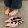 Summer Silvery Pointed Toe Women Sandals Fashion Butterfly-knot Singbacks Pumps Ladies Party Dress Low Heel Sandalias